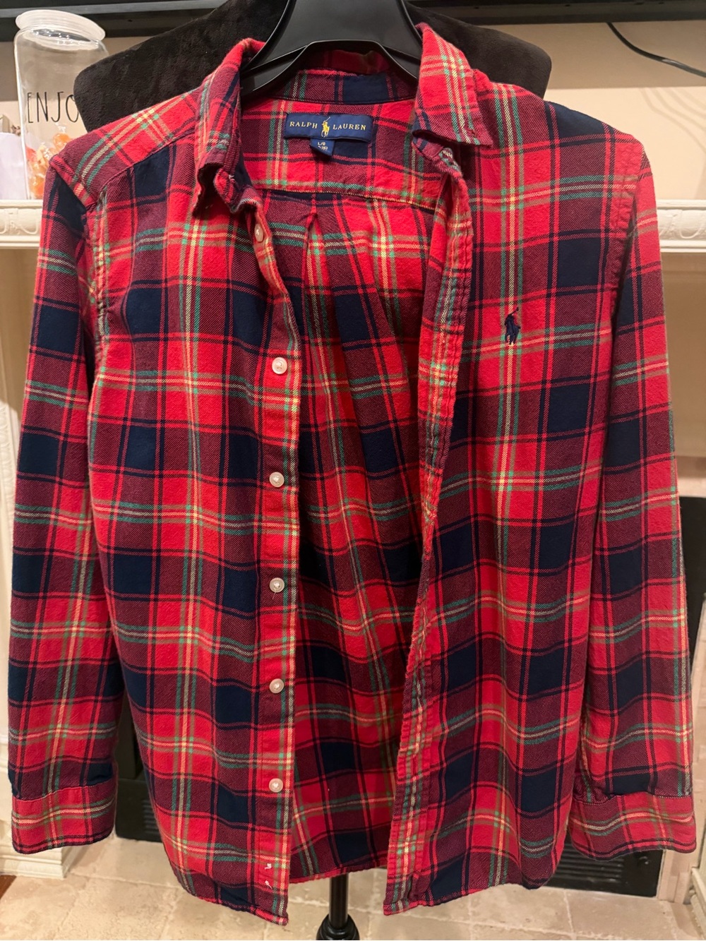Ralph Lauren Red and Navy Plaid Cotton Button-Down Shirt size 14/16 or women’s S